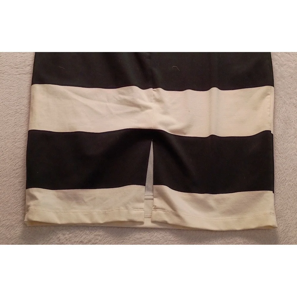 Jennifer Lopez Black White Striped Pencil Skirt Midi Bodycon Stretch Size L NWOT